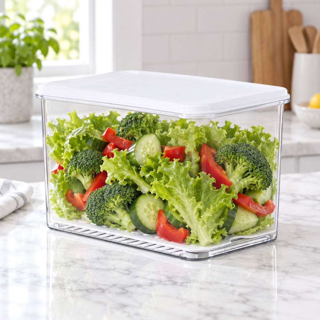 Deep Acrylic Food Storage Container With Drainer - 3.5L