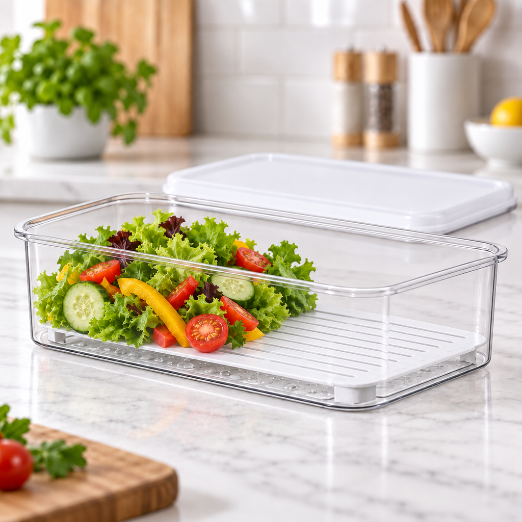Wide Acrylic Food Storage Container With Drainer - 1.5L