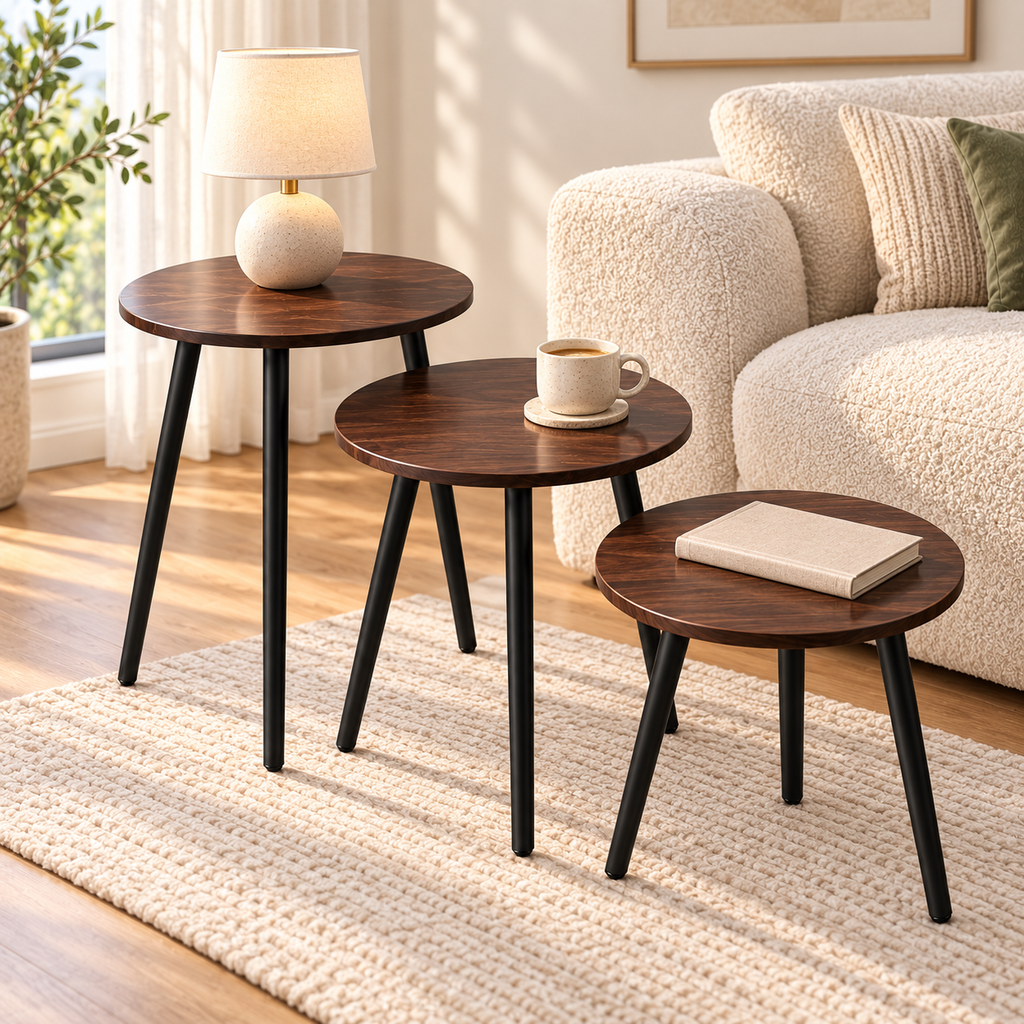 3PC Nesting Side Table Set - Round