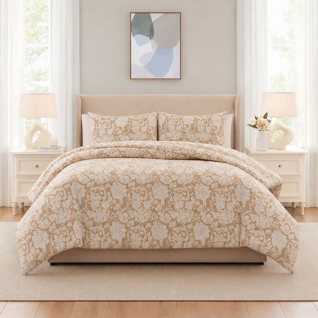 3PC Urban Printed Microfibre 80gsm Comforter - Beige Floral Design