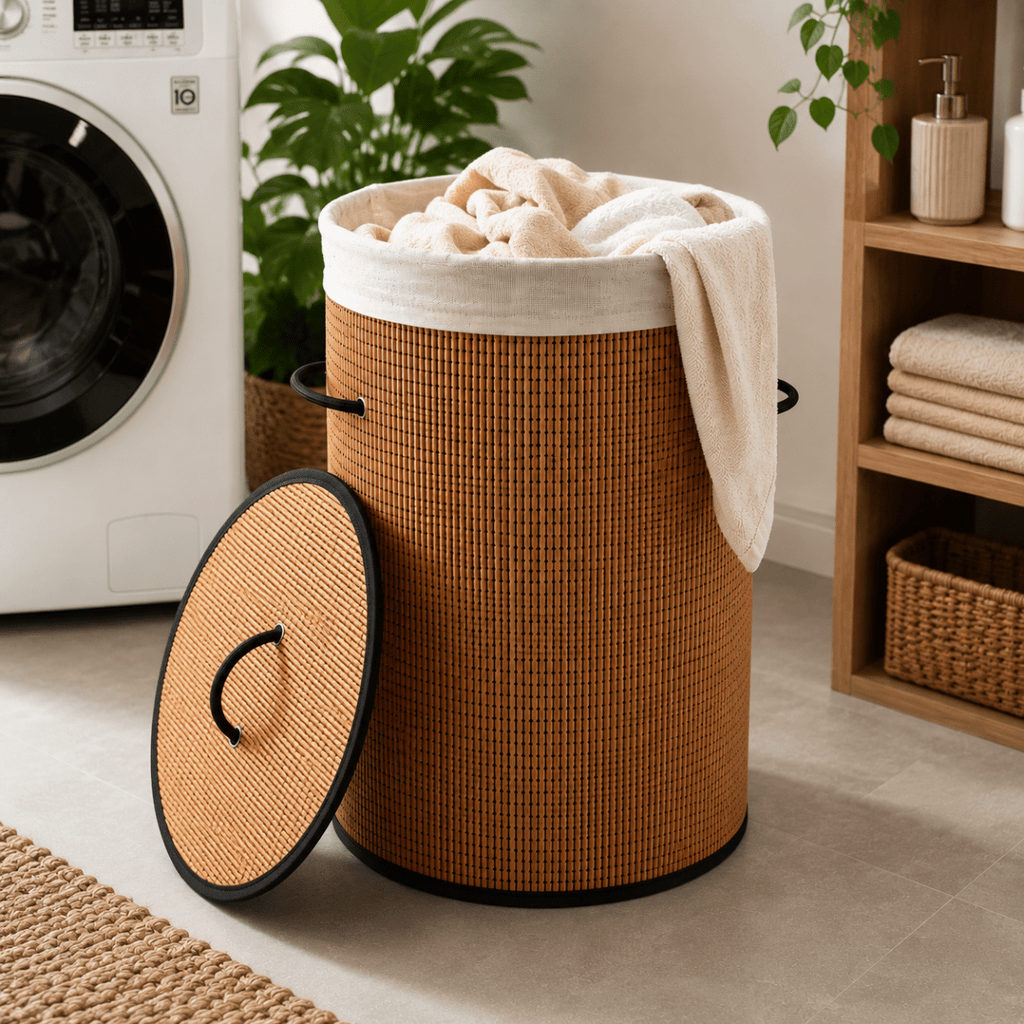 Round Bamboo Laundry Basket - 55L - Home Phase