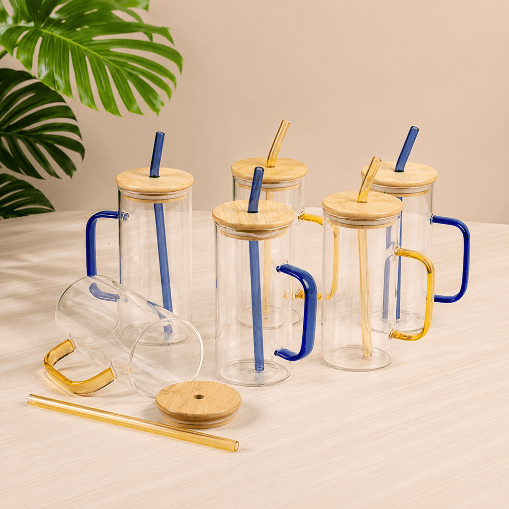 Round Glass Cup With Bamboo Lid & Straw - 380 ml - Home Phase
