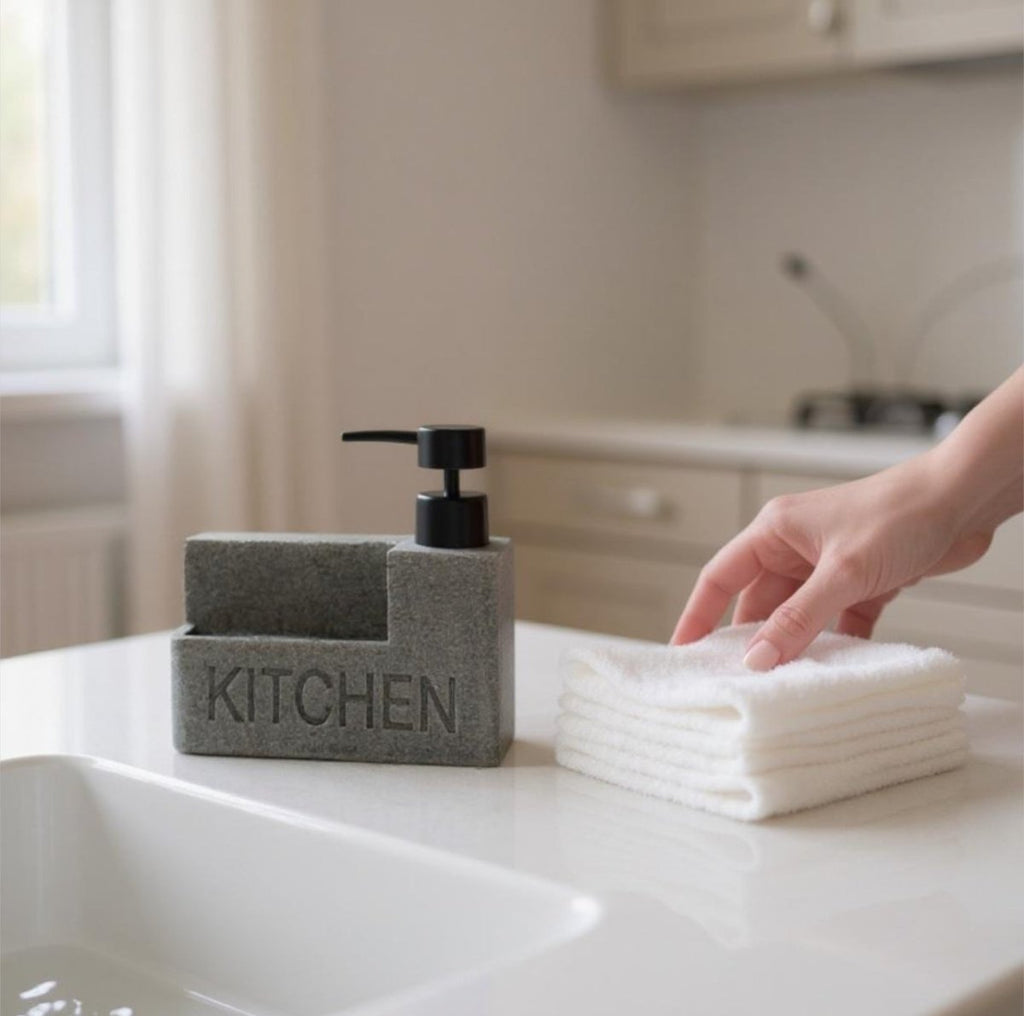 Sandstone Kitchen Dispensor & Caddy - Home Phase