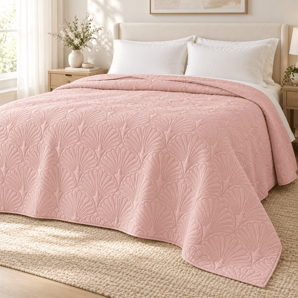Seashell Micro Satin Quilt Bedspread - 220 x 230 cm - Home Phase