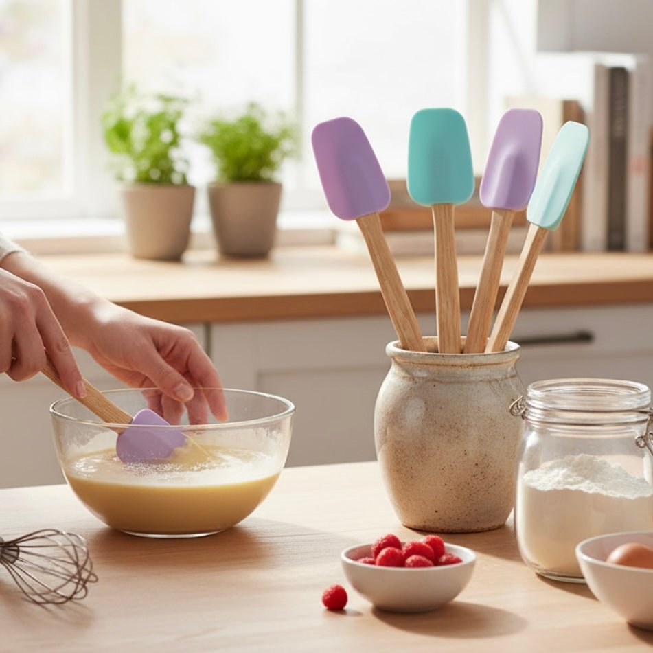 Silicone Flat Spoon With Wooden Handle - Home Phase