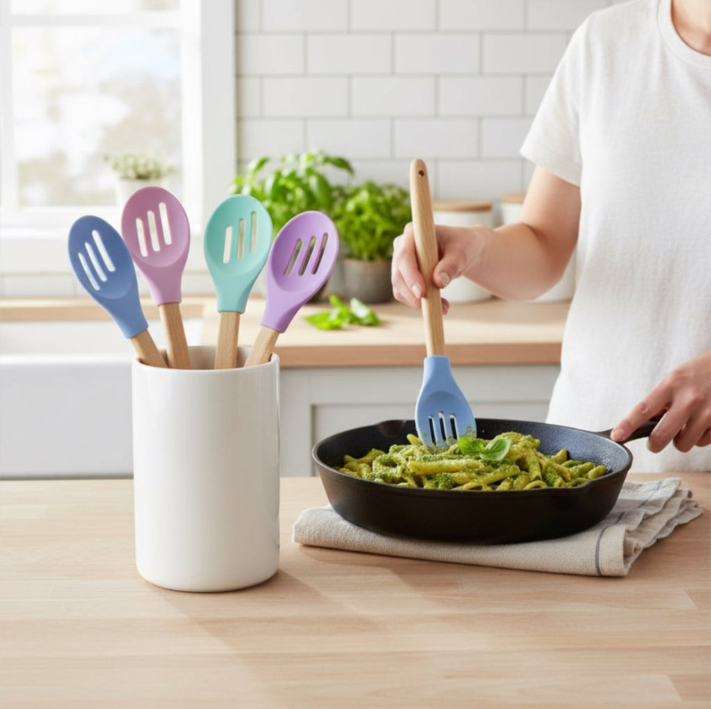 Silicone Slotted Spoon With Wooden Handle - Home Phase