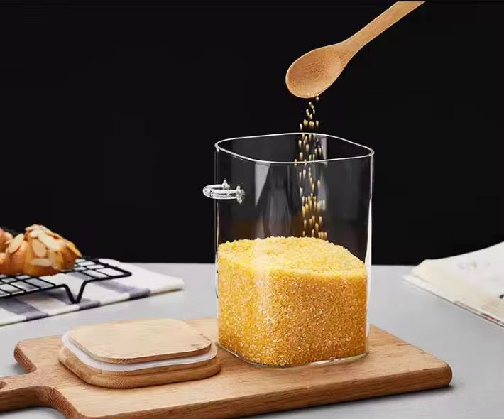 Square Glass Jar With Bamboo Spoon – Home Phase