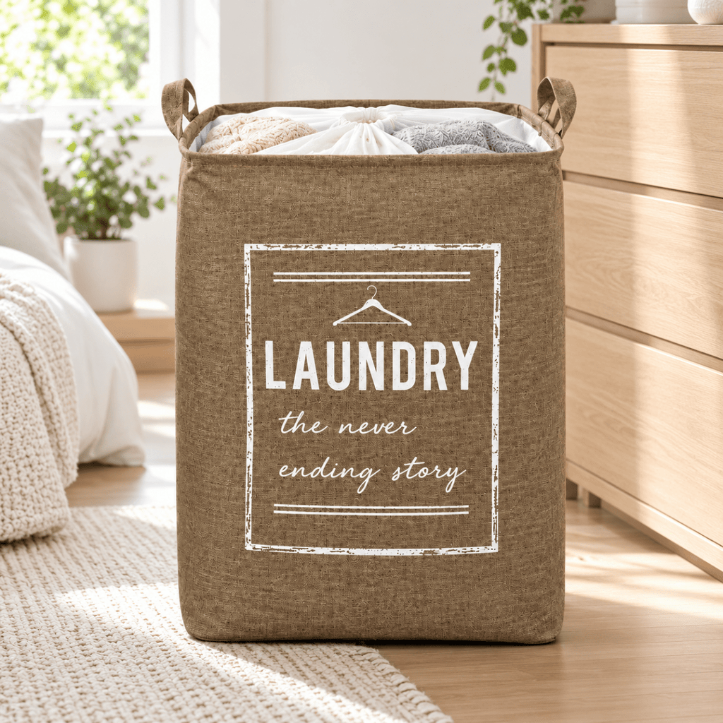 Square Laundry Basket with Drawstring Closure & Handles – 41 × 32 × 53 cm - Home Phase