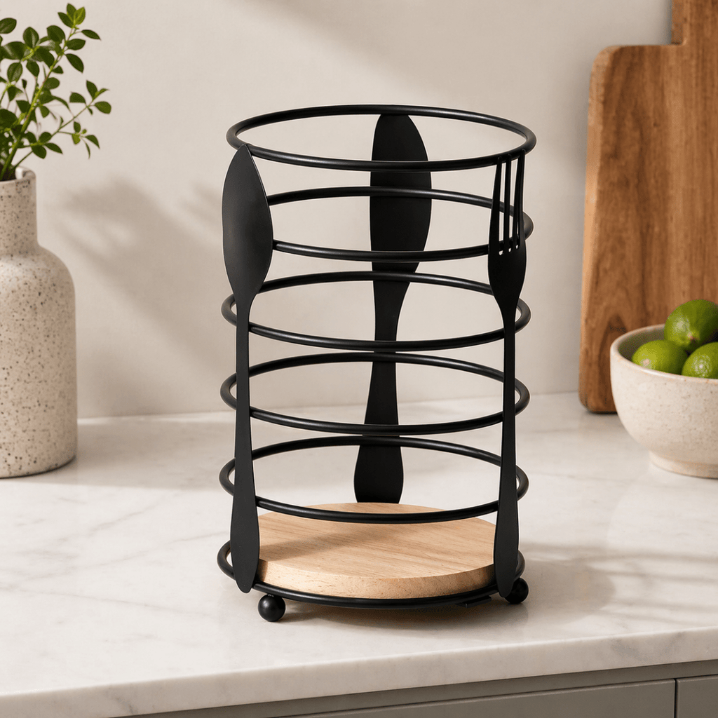 Stainless Steel & Bamboo Utensil Holder - Home Phase