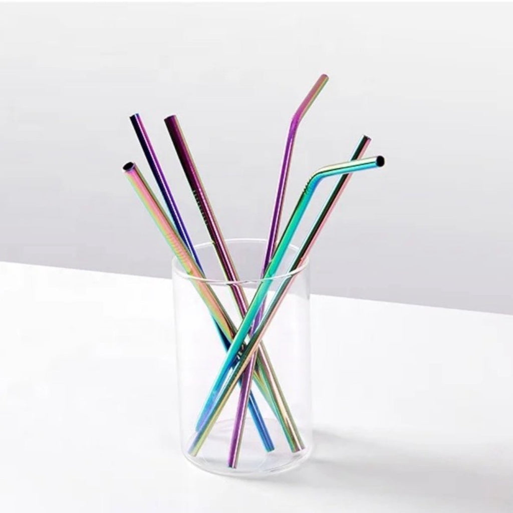 5 PC Rainbow Stainless Steel Straw Set - Straight - Style Phase Home