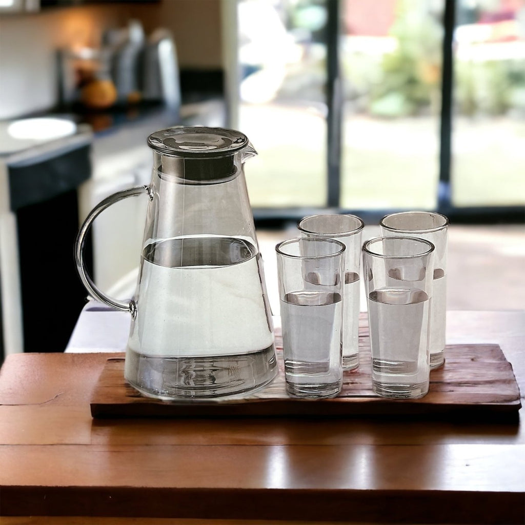 5 Piece Borosilicate Glass Pitcher & Tumbler Set Black Style Phase Home