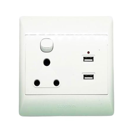 Redisson Single Switch Wall Socket with 2 x USB Slots - Style Phase Home