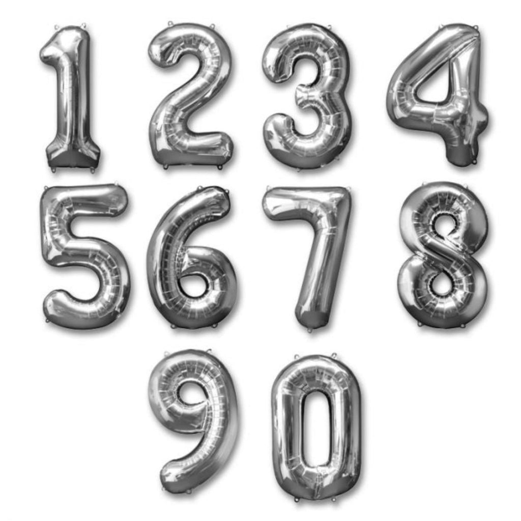 Silver Numbered Air-Helium Foil Baloons - Style Phase Home