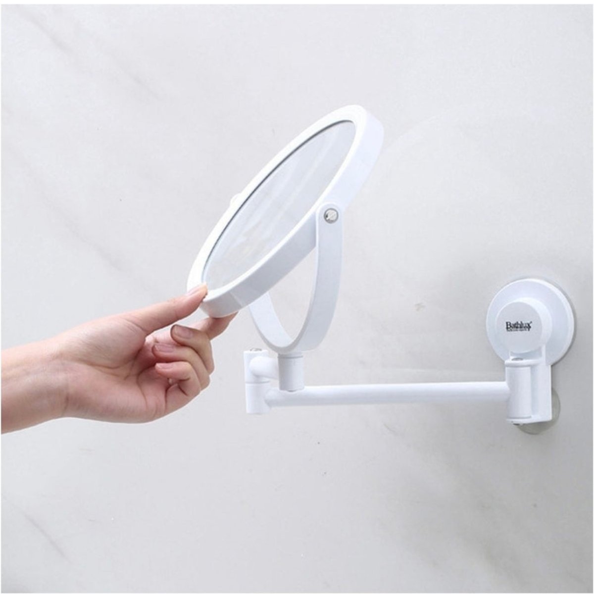 Rotatable Mirror Image White-Round Rotatable Extendable Arm Mirror – Style Phase Home