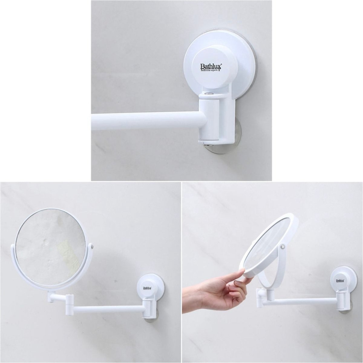 Rotatable Mirror Image White-Round Rotatable Extendable Arm Mirror – Style Phase Home